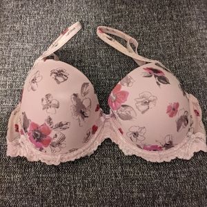Pink Floral Bra - 36C - Lace and Sheer Details